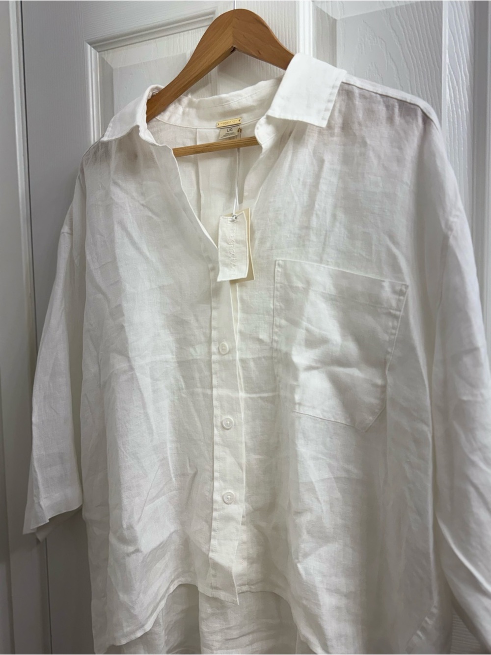 Magaschoni White Linen Casual Button-Down Shirt